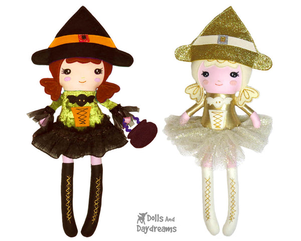 Witch PDF Cloth Doll Sewing Pattern by Dolls And Daydreams DIY Halloween spooky cute wicked gothic girl