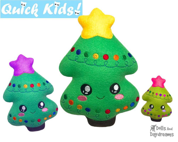 In The Hoop Quick Kids Christmas Tree Machine Embroidery Pattern by Dolls And Daydreams DIY Xmas Softie Easy Kawaii Plush Tree 