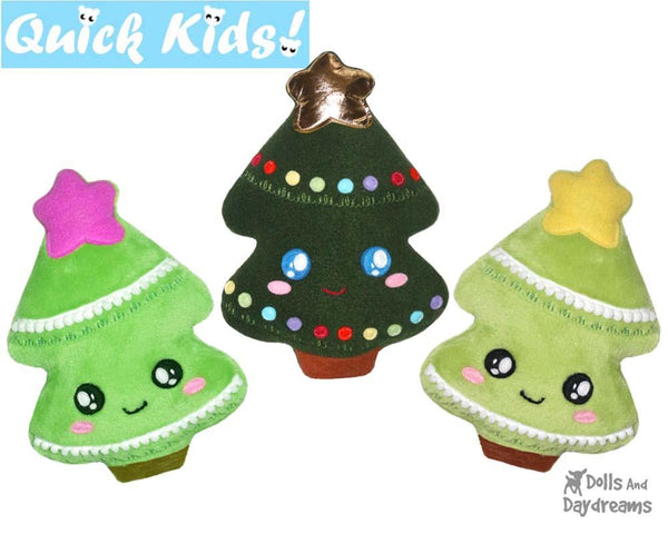 Quick Kids Christmas Tree Sewing Pattern by Dolls And Daydreams DIY Xmas Softie Easy Kawaii Plush Tree 
