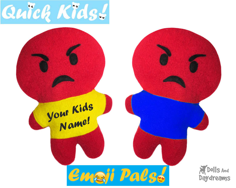 Quick Kids Angry Emoji Sewing Pattern by Dolls And Daydreams Easy DIY Soft Toy plushie