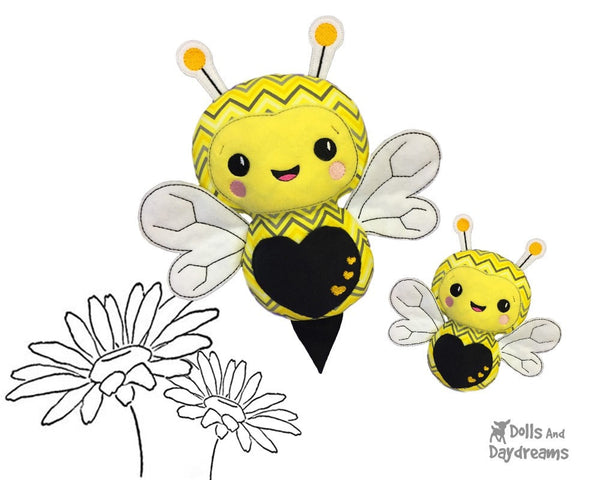 In the hoop Machine Embroidery Bumble Bee Pattern by Dolls and daydreams DIY ITH Plush toy