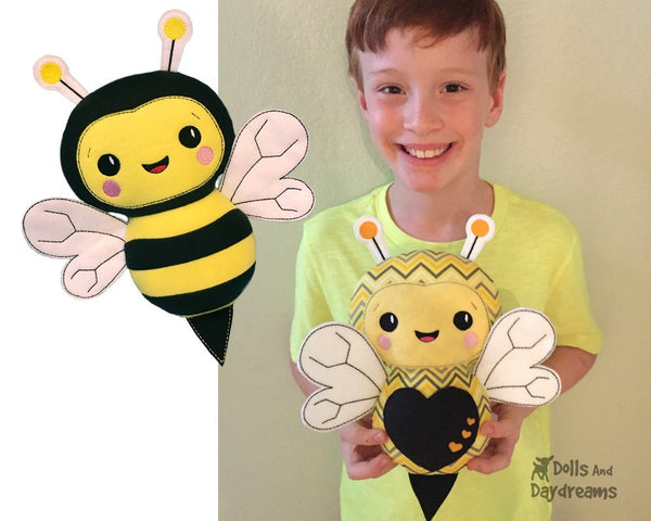 In the hoop Machine Embroidery Bumble Bee Pattern by Dolls and daydreams DIY ITH Plush toy love bug