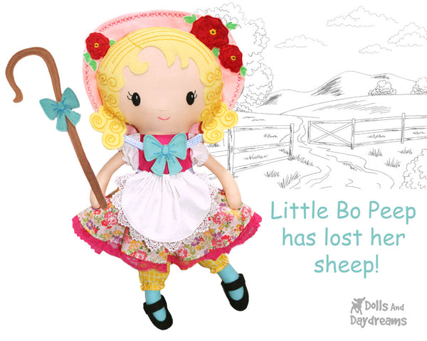 Bo Peep Nursery Rhyme cloth doll PDF Sewing Pattern by dolls and daydreams diy dolly