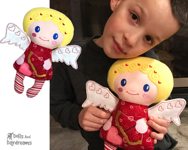 Machine Embroidery Cupid Doll Valentine In The Hoop Pattern by Dolls And Daydreams DIY handmade plush winged cherub