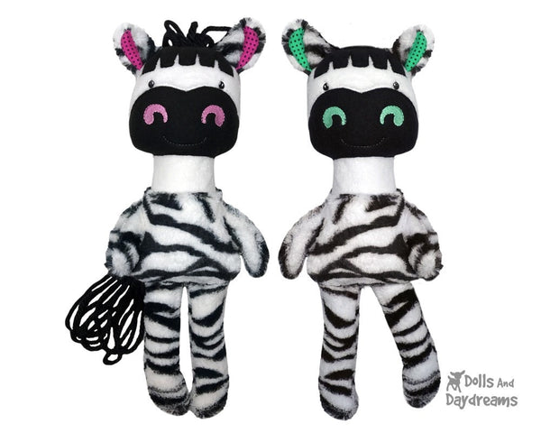 ITH In The Hoop Machine Embroidery Zebra Children's Soft Toy Pattern by Dolls And Daydreams