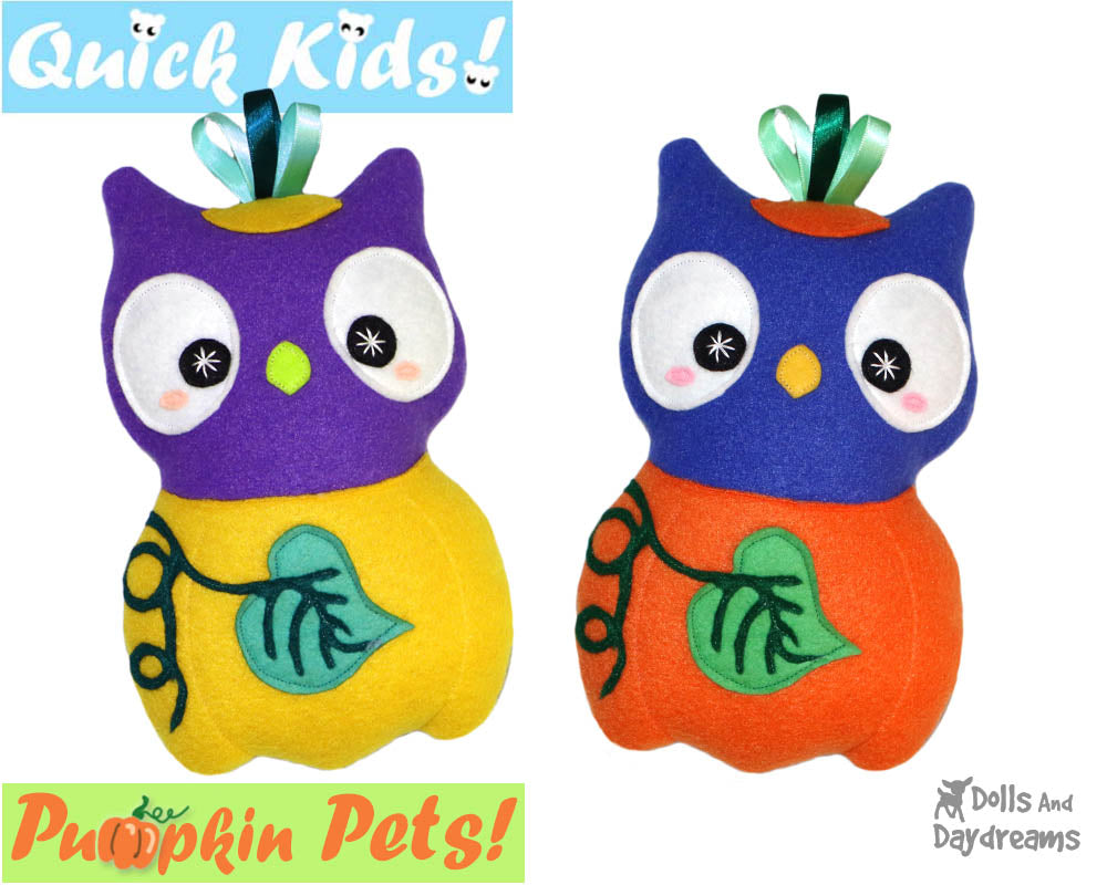 Quick Kids Pumpkin Owl Sewing Pattern PDF  kawaii plush diy by Dolls and Daydreams