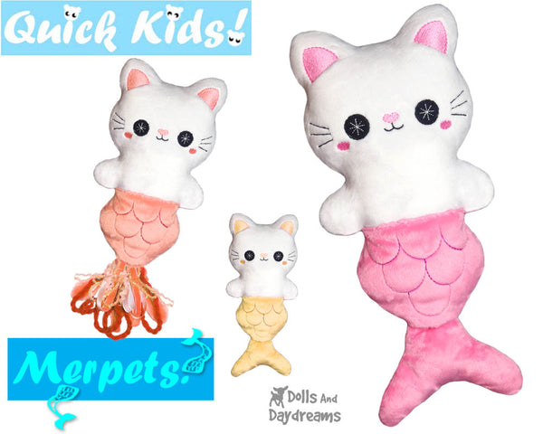 ITH Quick Kids PLUS MerCat Pattern by Dolls And Daydreams In the hoop Mermaid Cat 