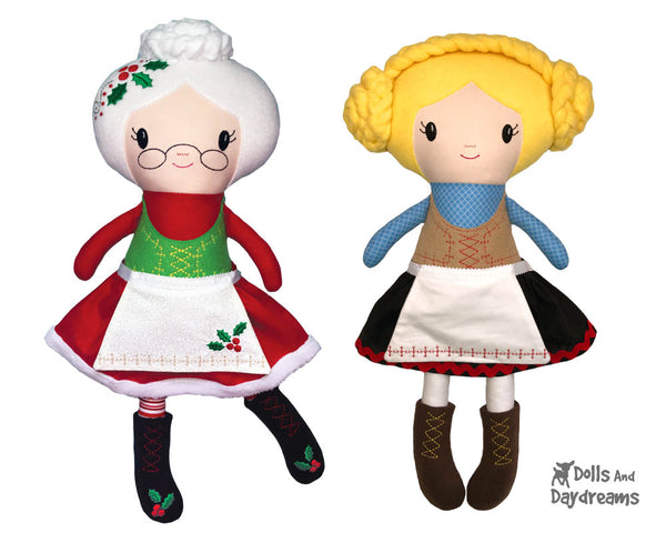 ITH Mrs. Claus & Heidi Machine Embroidery doll Pattern by dolls and daydreams