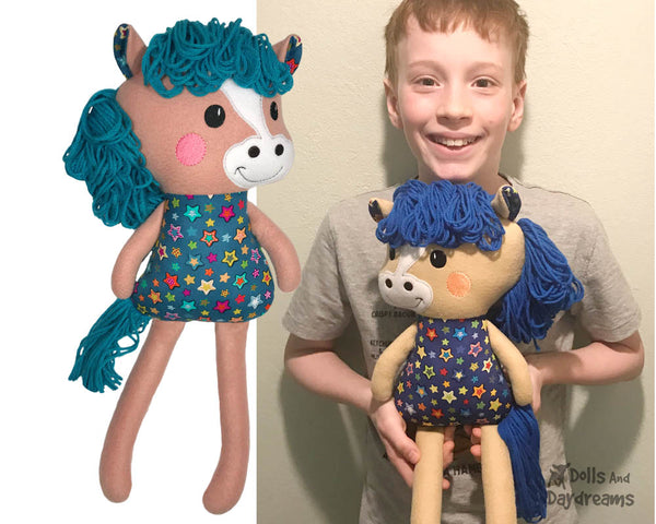 ITH Yarn Hair Horse Machine Embroidery Pattern Softie DIY Kids Softie In the Hoop Plush Toy by Dolls And Daydream