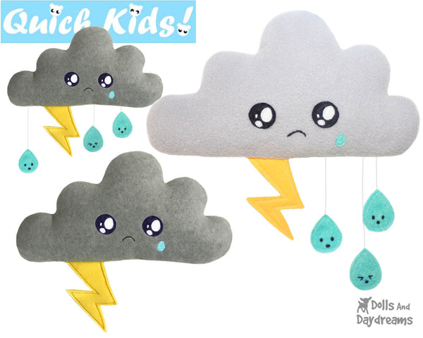 Quick Kids Rain Cloud Softie Sewing Pattern teach kids to sew