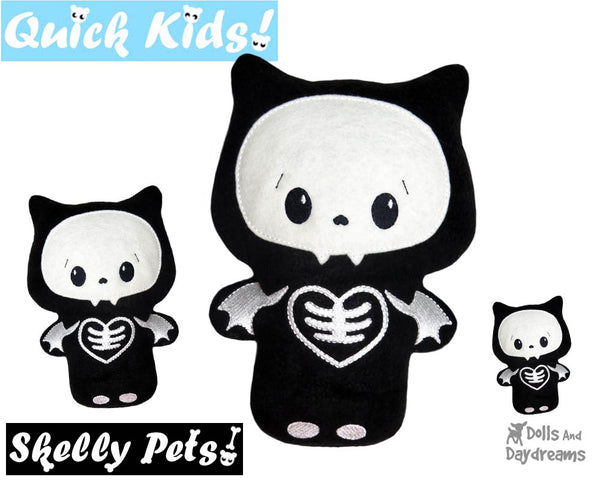 Quick Kids Skelly Bat In The Hoop Pattern DIY Day of The Dead Plush Toy by Dolls And Daydreams