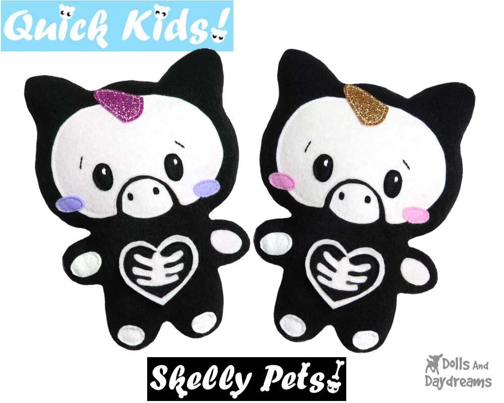 Quick Kids Skelly Unicorn Sewing Pattern skeleton pet diy kids toy by Dolls And Daydreams
