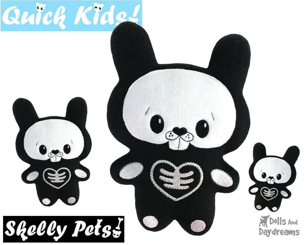 Quick Kids Skelly Bunny Rabbit In The Hoop Pattern Day of The Dead Plush Toy by Dolls And Daydreams