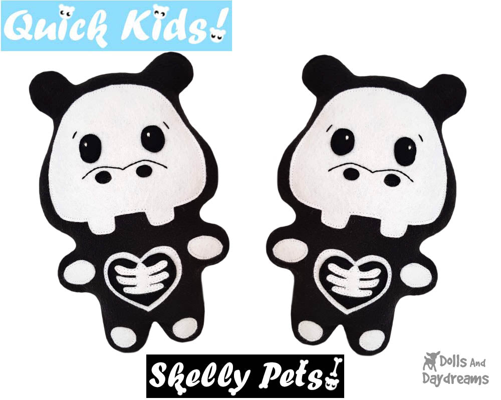 Quick Kids Skelly Hippo Sewing Pattern soft toy easy sew by Dolls and Daydreams