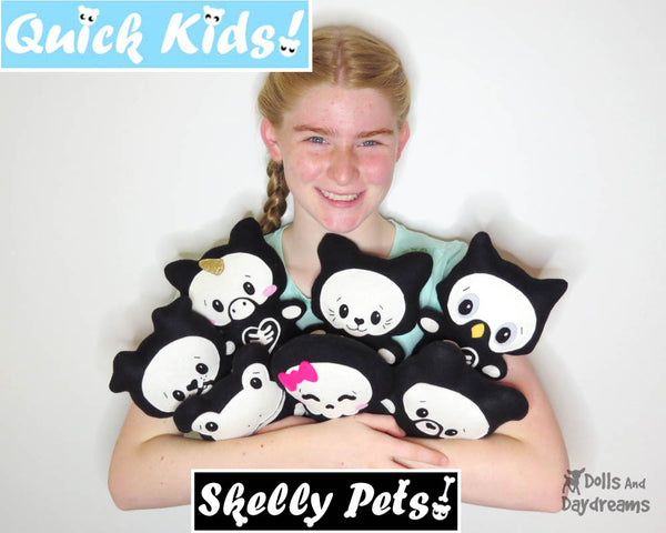 Quick Kids Skelly Pets Soft toy Spooky Cute Sewing Pattern by Dolls And Daydreams