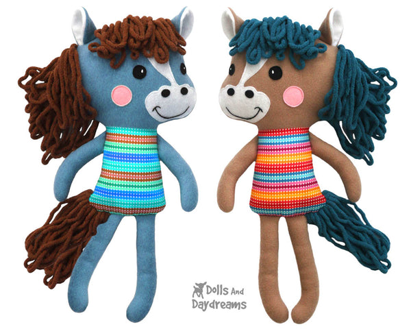 Yarn Hair Horse Softie Sewing Pattern DIY Kids Soft Plush Toy by Dolls And Daydream