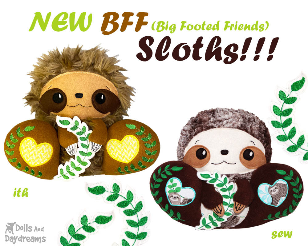 NEW BFF Sloth Sewing and Machine Embroidery Pattern | Dolls And Daydreams