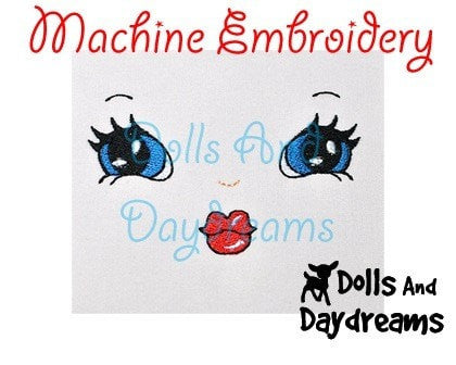 Machine Embroidery Retro Doll Face Pattern - Dolls And Daydreams - 3