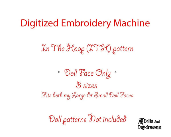 Machine Embroidery Poppy Poppet Doll Face Pattern - Dolls And Daydreams - 2