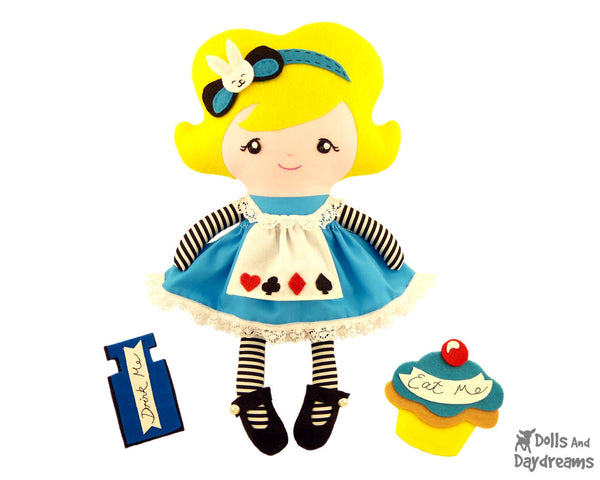 Alice In Wonderland Doll Sewing Pattern - Rag cloth DIY toy Dolls And Daydreams 