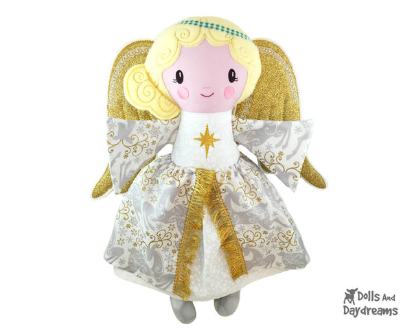 Embroidery Machine Guardian Angel Pattern Christmas tree topper cloth doll In the hoop ITH diy angelic plush by Dolls And Daydreams