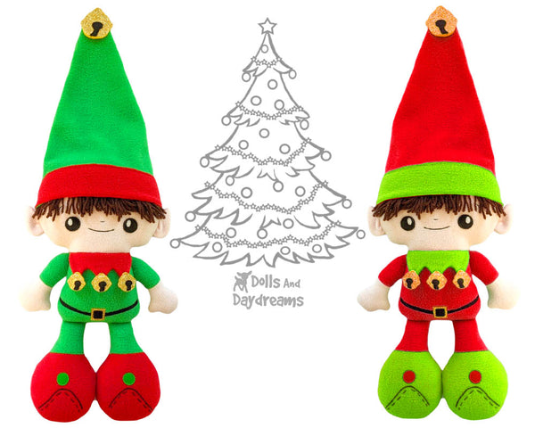 Big Foot Best Friends BFF Christmas Elf Doll Sewing Pattern Kawaii Cute Xmas Elves Yarn hair Cloth gnome plush by Dolls And Daydreams