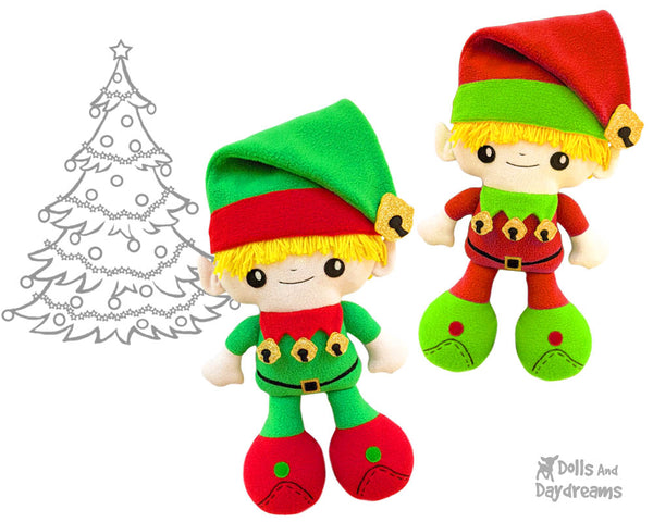 Big Foot Best Friends BFF Christmas Elf Doll Sewing Pattern on the shelf Kawaii Cute Xmas Elves fleece fabricplush by Dolls And Daydreams