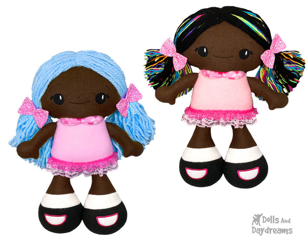 Big Foot Best Friends In The Hoop Machine Embroidery BFF Beauties Doll Pattern Kawaii Cute Yarn hair Girl  Cloth Black Ethnic Dolly by Dolls And Daydreams