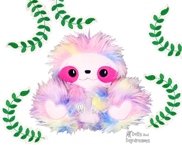 BFF Big Footed Friends Sloth PDF Sewing Pattern DIY Kawaii Cute Plushie fuzzy fluffy rainbow Toy Softie by Dolls And Daydreams