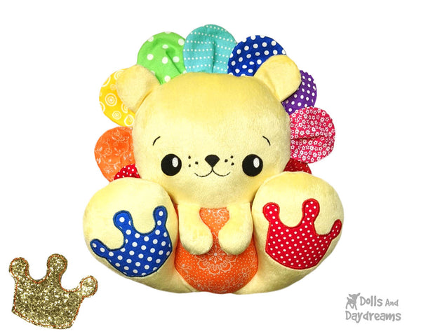 BFF Big Footed Friends Lion PDF Sewing pattern DIY Kawaii Cute Cute Plush Teddy Rainbow Mane Toy by Dolls And Daydreams
