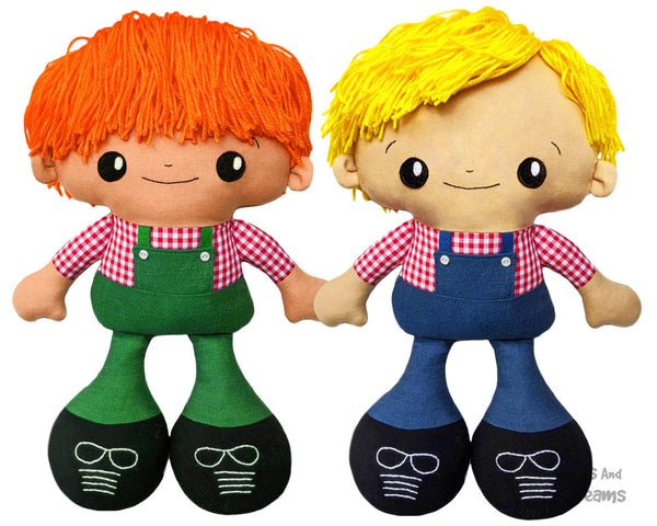Big Footed Best Friends BFF Buddies Doll Sewing Pattern Kawaii Cute Yarn hair Boy Cloth plush toy by Dolls And Daydreams