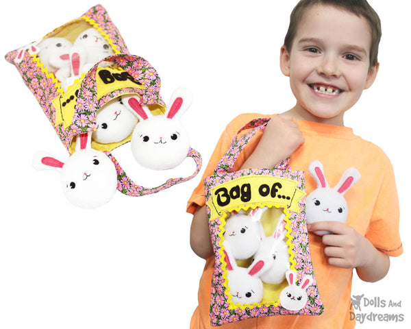 Bag of Bunnies PDF Sewing Pattern Bunny Rabbit kawaii cute childrens Easter soft toy easy kids plushie diy cuteness 