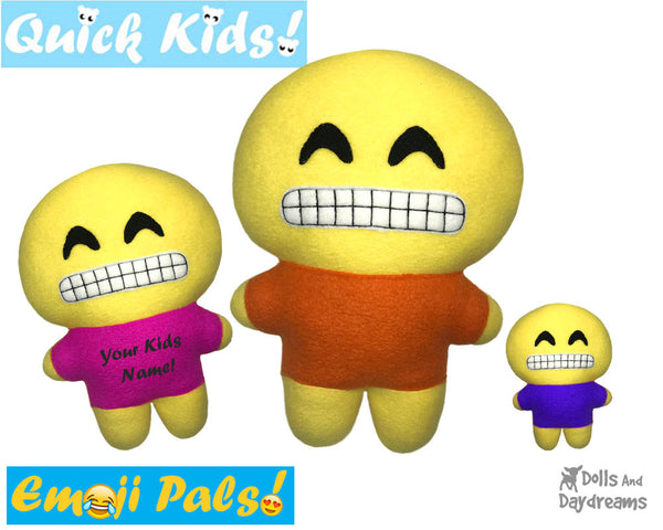 ITH Quick Kids Big Grin Emoji Doll Plush Pattern DIY Machine Embroidery In The Hoop Toy