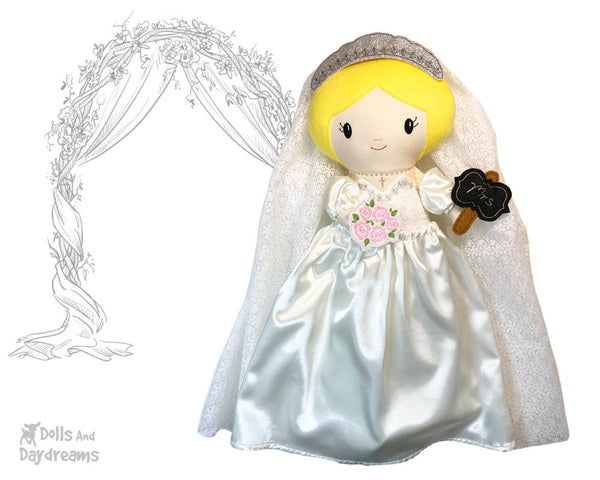 Bride Cloth doll Pattern machine embroidery doll by dolls and daydreams diy customizable wedding bridal shower flower girl first communion gift 