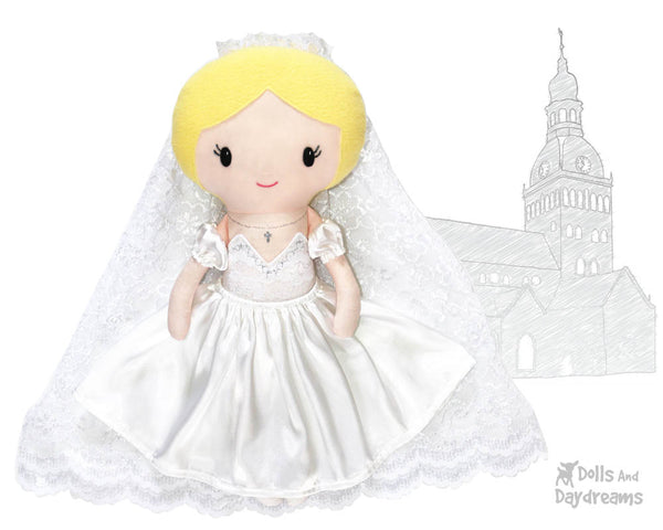 Bride fabric doll Sewing Pattern by dolls and daydreams diy  wedding day bridal shower first communion pdf 