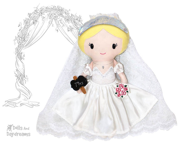 Bride wedding day  cloth doll Sewing Pattern by dolls and daydreams diy  1st communion bridal shower flower girl pdf 