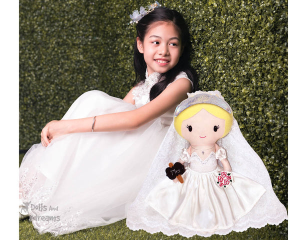 Bride wedding day  cloth doll PDF Sewing Pattern by dolls and daydreams diy 1st communion bridal shower