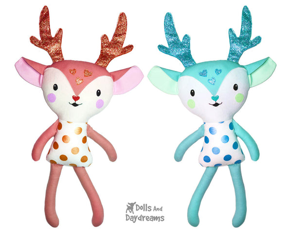 Cute Caribou Reindeer Soft Toy Plush Sewing Pattern - Dolls And Daydreams magical plushie softie 