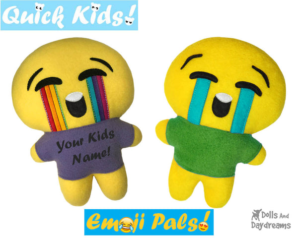Quick Kids Crying Emoji Sewing Pattern by Dolls And Daydreams Easy DIY Soft Toy plushie