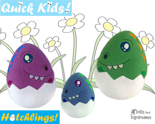 In The Hoop Quick Kids Dino dinosaur Hatchling Easter Egg Stuffie ITH machine embroidery Pattern Plush Toy by Dolls And Daydreams