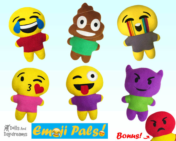 Quick Kids Emoji Pack Sewing Pattern by Dolls And Daydreams Easy DIY Soft Toy plushie