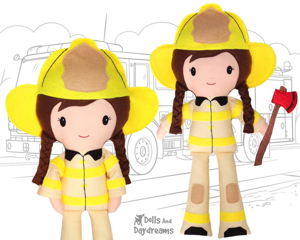 Firefighter Cloth Doll Sewing Pattern  Female Fireman Toy Girl Power by dolls and daydreams