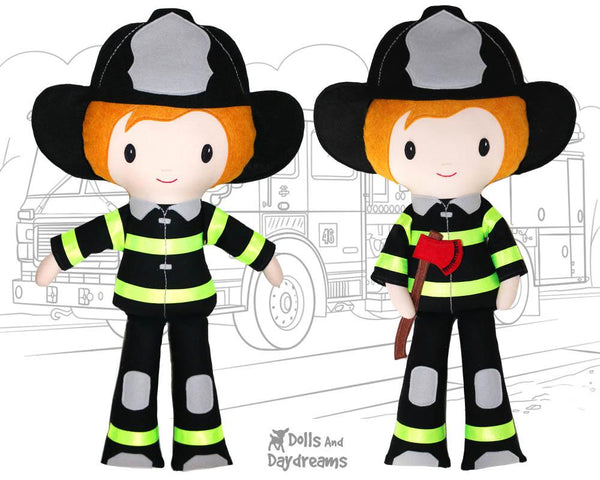 Firefighter Cloth Doll Sewing Pattern  Fireman Toy by dolls and daydreams