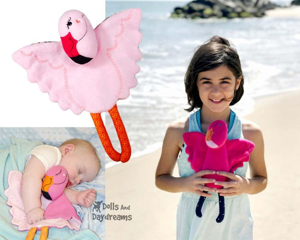 ITH Flamingo Machine Embroidery Baby Blanket and soft toy Pattern by Dolls And Daydreams 