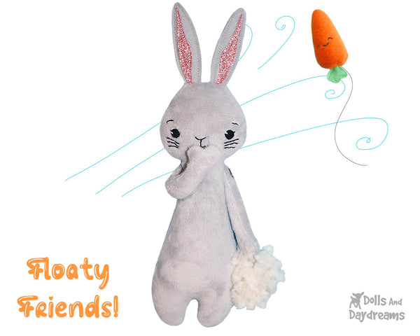 Floaty Friends Bunny Rabbit PDF Sewing Pattern plush soft toy cute kids stuffie DIY kawaii adorable Easter softie by dolls and daydreams