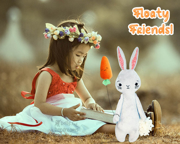 Floaty Friends Bunny Rabbit PDF Sewing Pattern plush soft fabric kids cute Easter toy DIY kawaii childrens softie by dolls and daydreams