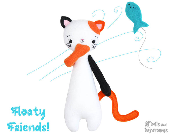 Floaty Friends Kitty Cat PDF Sewing Pattern plush soft toy kids stuffed soft toy DIY softie by dolls and daydreams