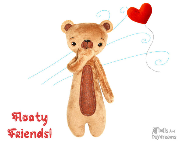 Floaty Friends Teddy bear PDF Sewing Pattern plush soft toy cute kids stuffie DIY childrens softie by dolls and daydreams