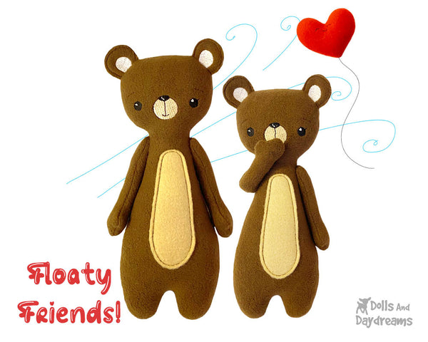 ITH Floaty Friends Teddy Bear Pattern plush in the hoop machine embroidery childrens soft toy stuffie DIY collector softie by dolls and daydreams