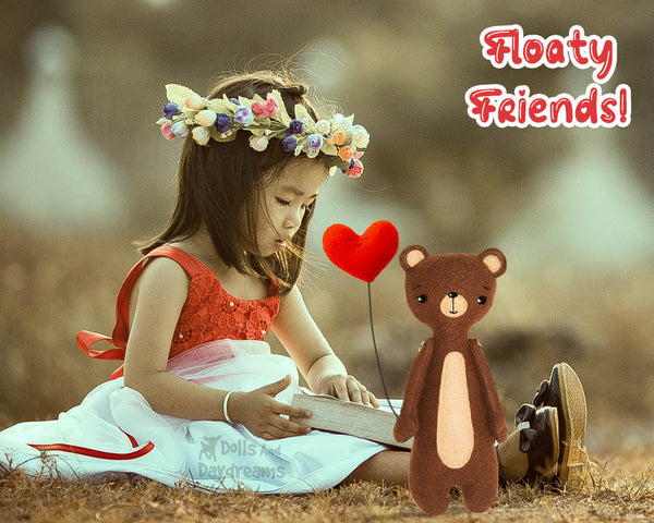 Floaty Friends Teddy bear PDF Sewing Pattern plush soft toy cute kids stuffie DIY childrens softie by dolls and daydreams